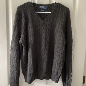 Polo Ralph Lauren gray v neck 100% cotton cable knit sweater